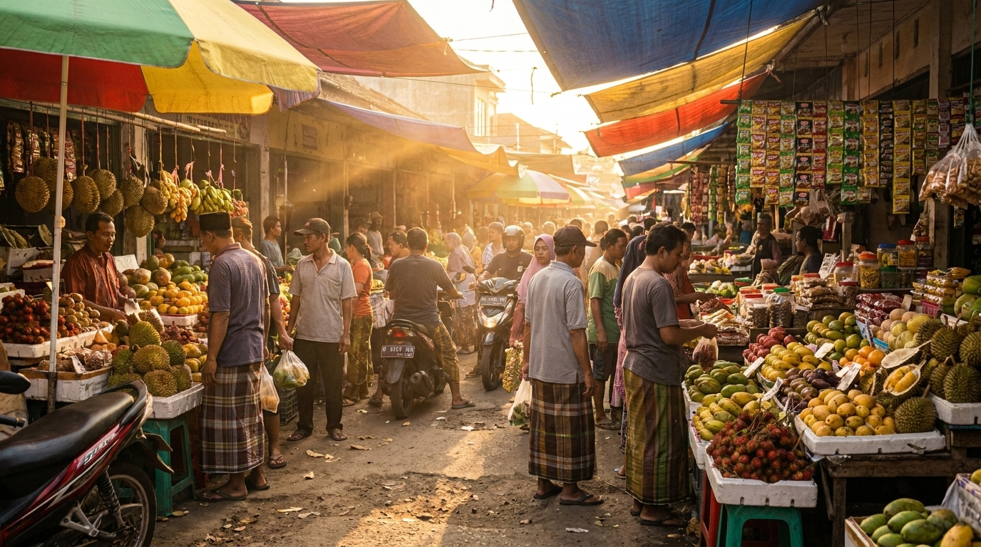 Indonesian street background scene at golden hour